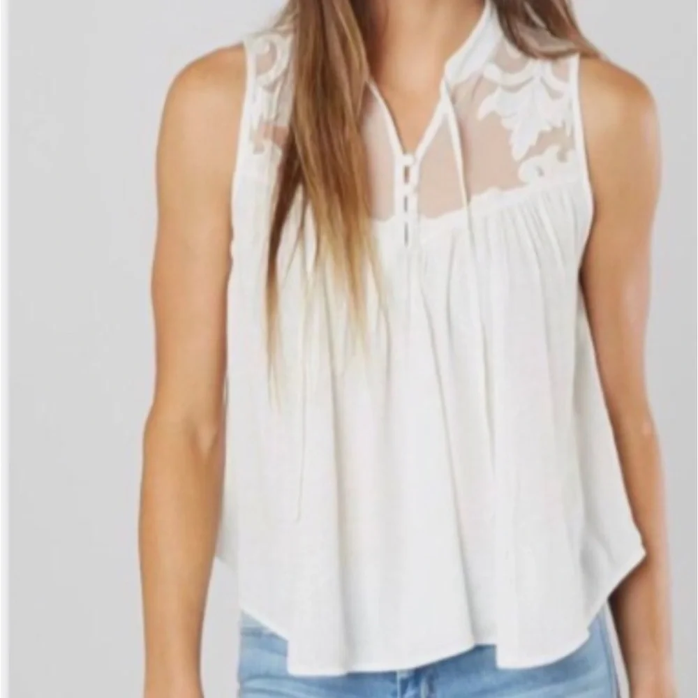 Free People White Lace and Mesh Blouse, S